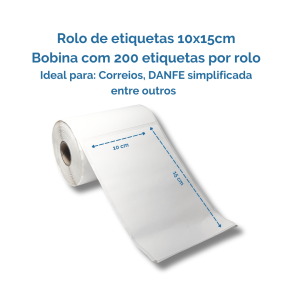 Bobina Rolo de Etiquetas 10x15cm Termica para Danfe Simplificado, Mercado Livre, Shopee, Amazon